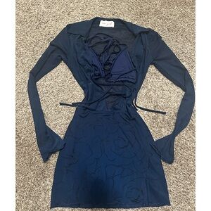 Blue open chest mini dress with bralette